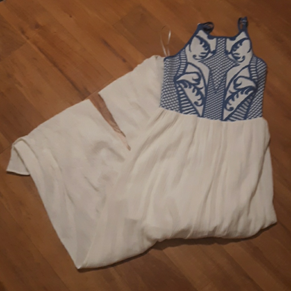 Blue white and sheer romper